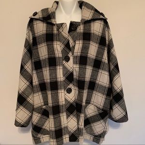 Plaid Wool Blend Shacket or Coat black and white